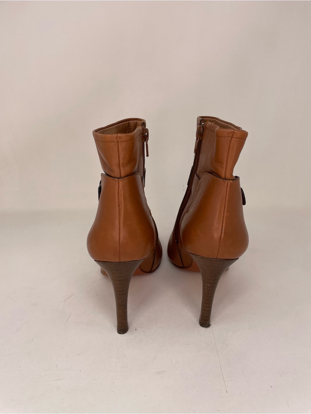 Coach Boots Women's Tan Leather Ankle Booties Buckle Detail Heels 7.5 - Picture 2 of 11